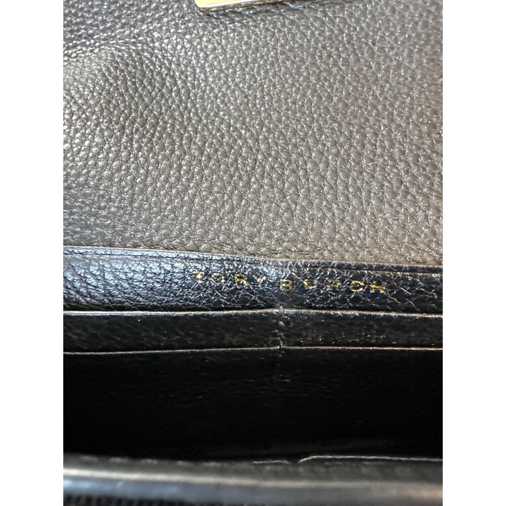 Tory Burch Britten Pebbled Leather Envelope Black Wallet EUC - Picture 6 of 9